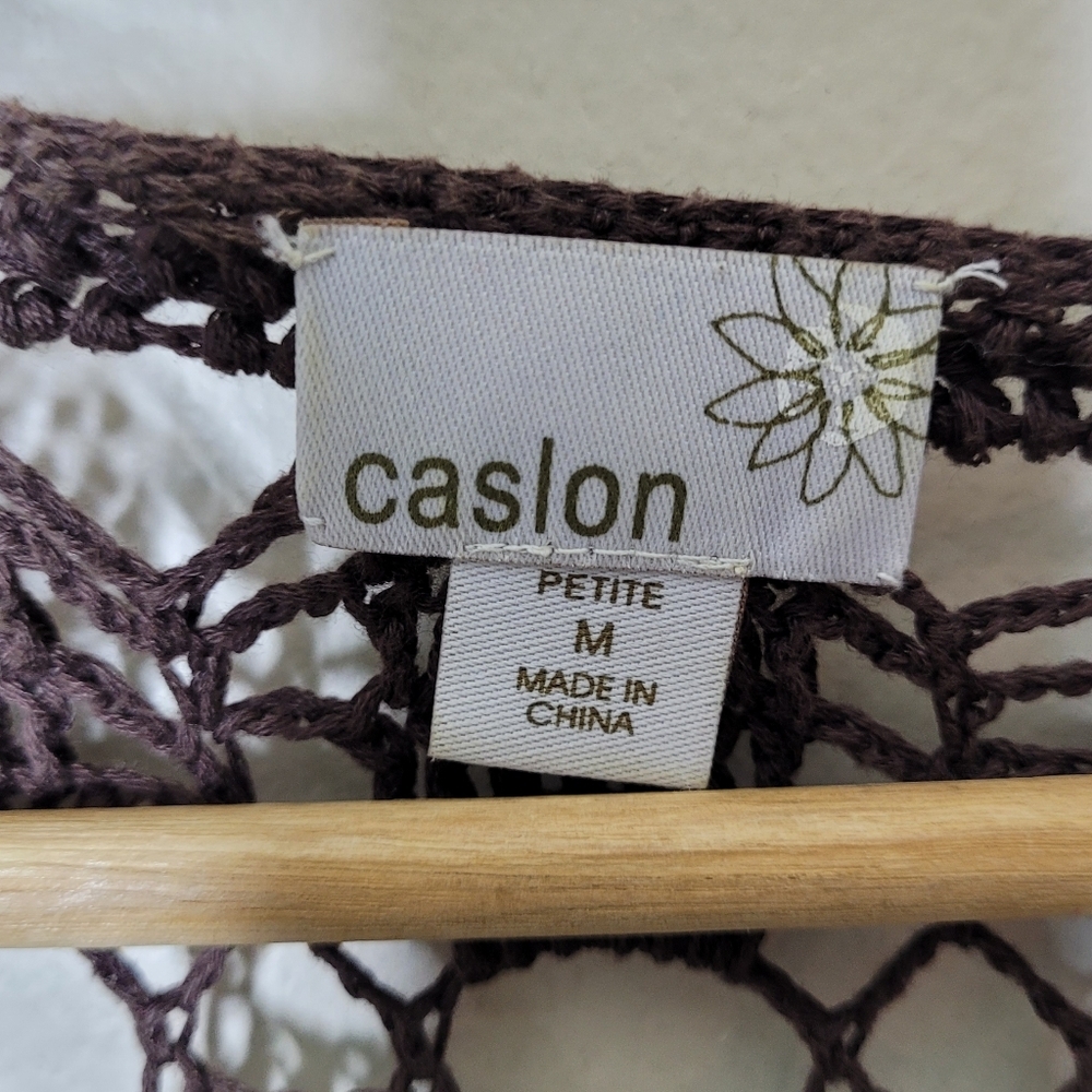 Caslon Brown Crochet Open Knit Cardigan Tie Front Shrug Size MP Petite - Picture 6 of 6